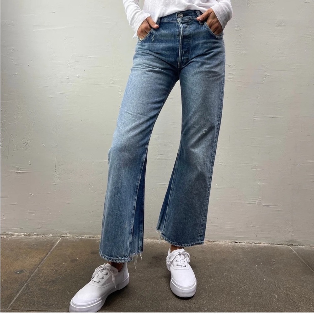 Moussy Light Blue Wide Leg Flare Jeans